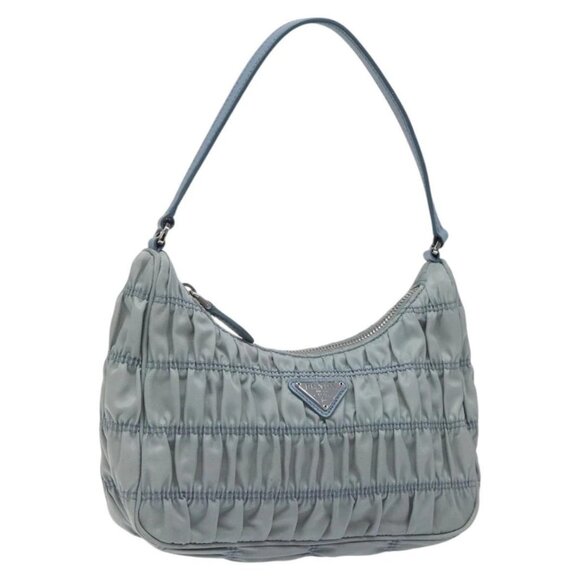 PRADA Accessory Pouch Nylon Light Blue Silver Auth MY485V - Picture 1 of 16